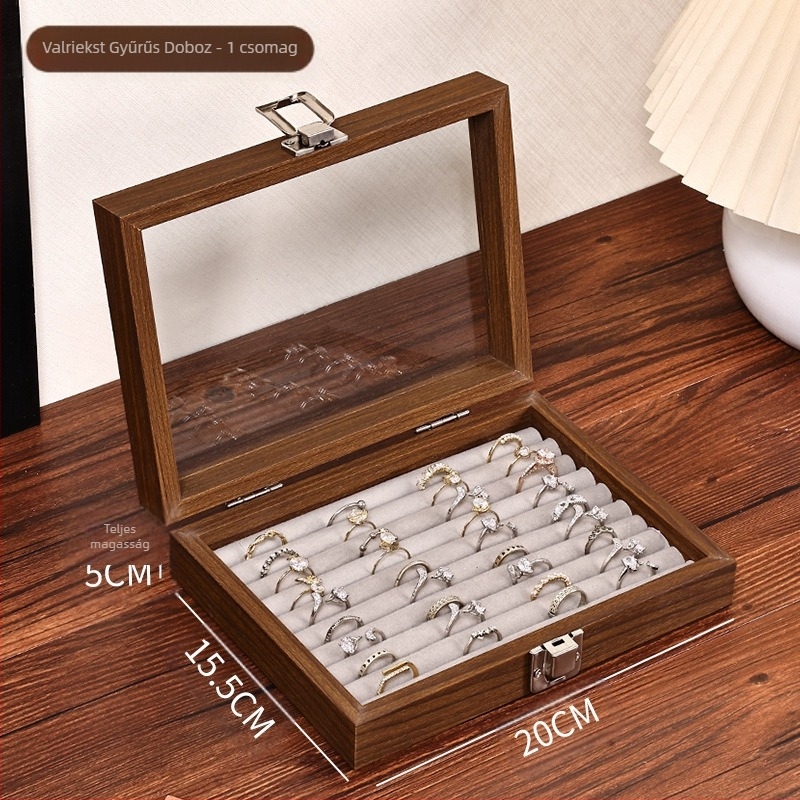 Diófából készült asztali ékszertároló doboz, porálló, modern minimalista dizájn, 1 L kapacitás