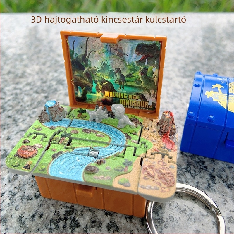 Összecsukható műanyag kulcstartó játék – kreatív lazító kincsesláda, egyedi csomagolásban, ajándék születésnapra vagy utazásra, gyereknek, barátnak vagy osztálytársnak