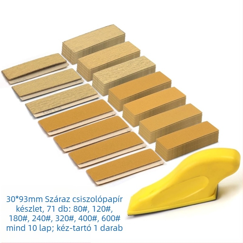 Faipari csiszolópapír-készlet, téglalap alakú, velúr hátoldallal, alumínium-oxid, polírozáshoz