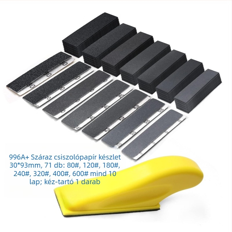 Faipari csiszolópapír-készlet, téglalap alakú, velúr hátoldallal, alumínium-oxid, polírozáshoz