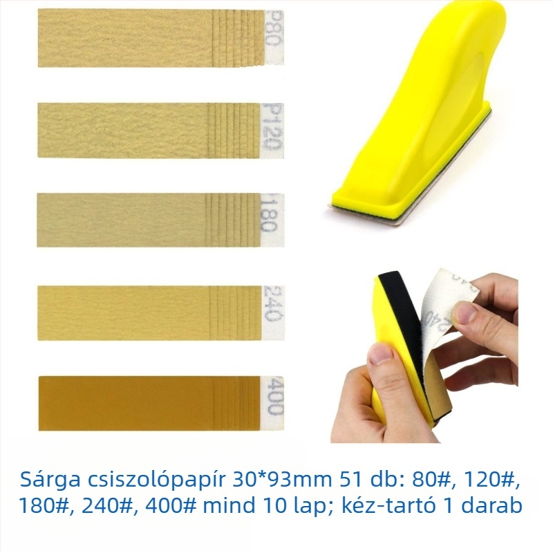 Faipari csiszolópapír-készlet, téglalap alakú, velúr hátoldallal, alumínium-oxid, polírozáshoz