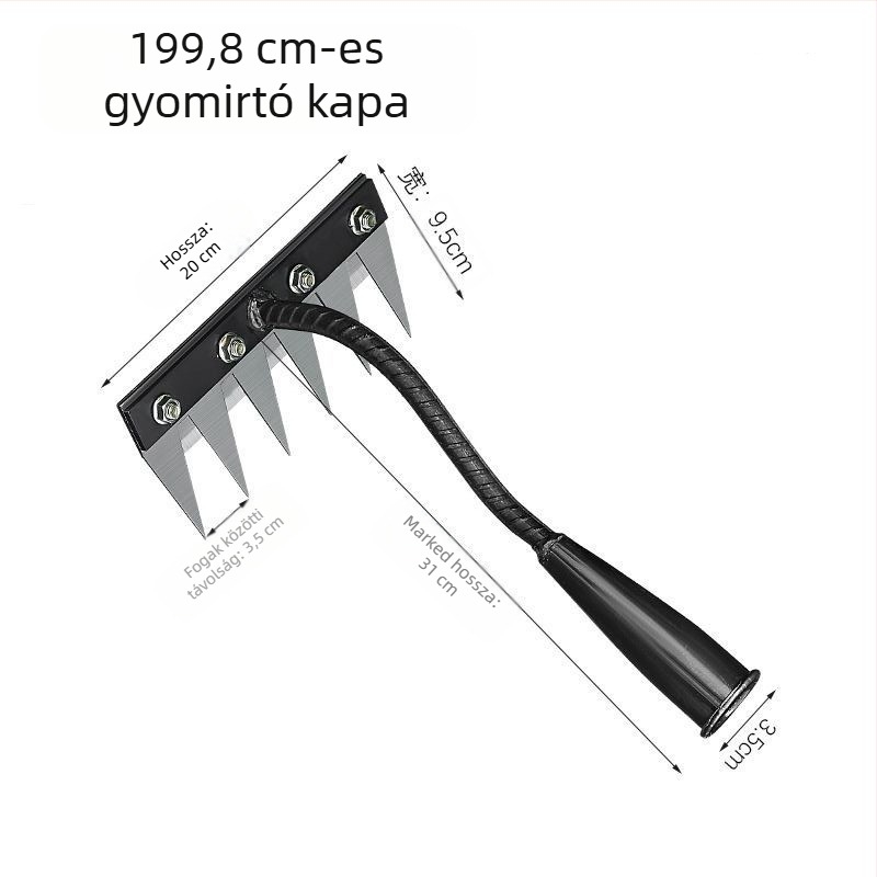 Többfunkciós gyomirtó eszköz leválasztható kapával, megerősített horoggal és talajforgató kapával, otthoni használatra