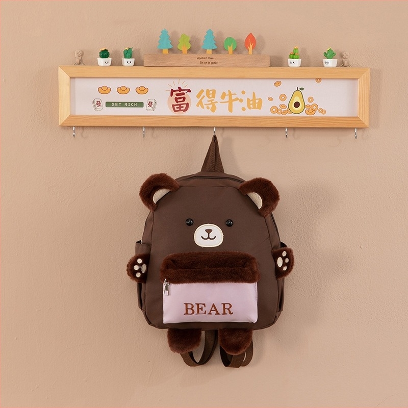 Gyerekek iskolai hátizsák medve mintával, nagy kapacitású, Oxford anyagból, lélegző, ultra könnyű, kopásálló, terhelést csökkent.