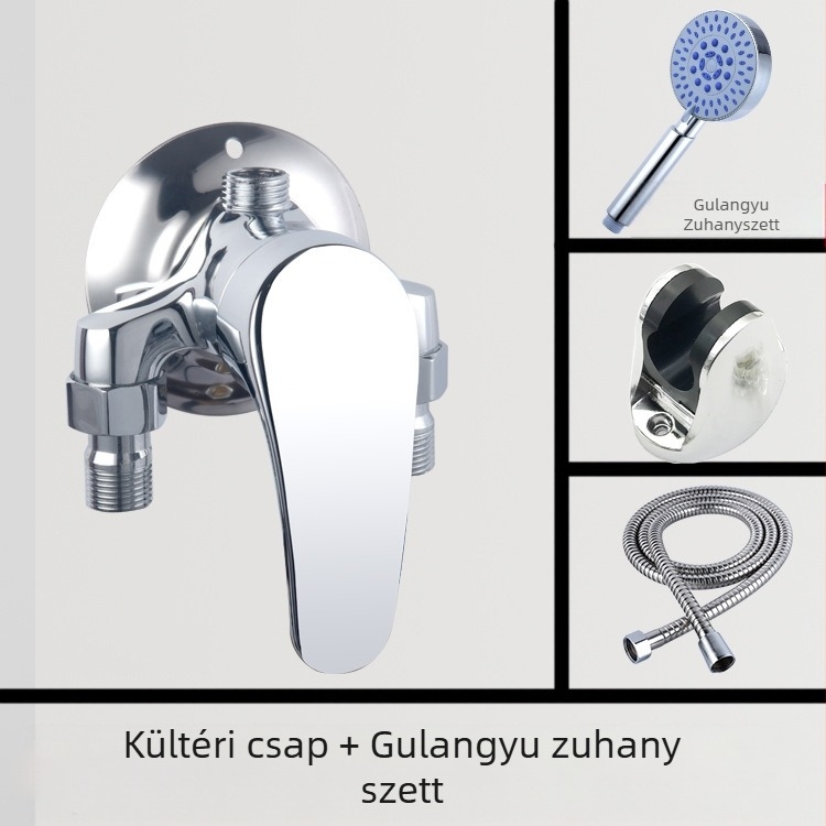 Felszínre szerelt háromszög alakú zuhanycsaptelep keverőegységgel – meleg és hideg víz keverése, 0–90°C tartomány, működő nyomás 1,6 MPa, áramlás 10 L/min