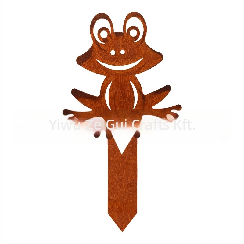 Béka alakú kerti dekoráció, vasból készült, márka 02njhu, alkalmas kertbe, egyedi csomagolású PP zacskóban