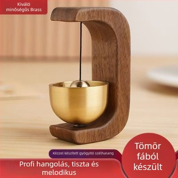 Mágneses rögzítésű ajtóharang, diófából készült haranggal és rézből készült haranggal