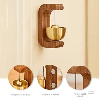 Mágneses rögzítésű ajtóharang, diófából készült haranggal és rézből készült haranggal