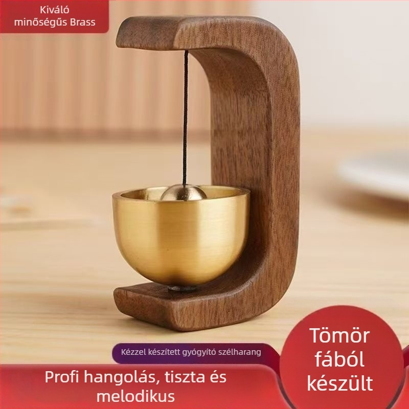 Mágneses rögzítésű ajtóharang, diófából készült haranggal és rézből készült haranggal