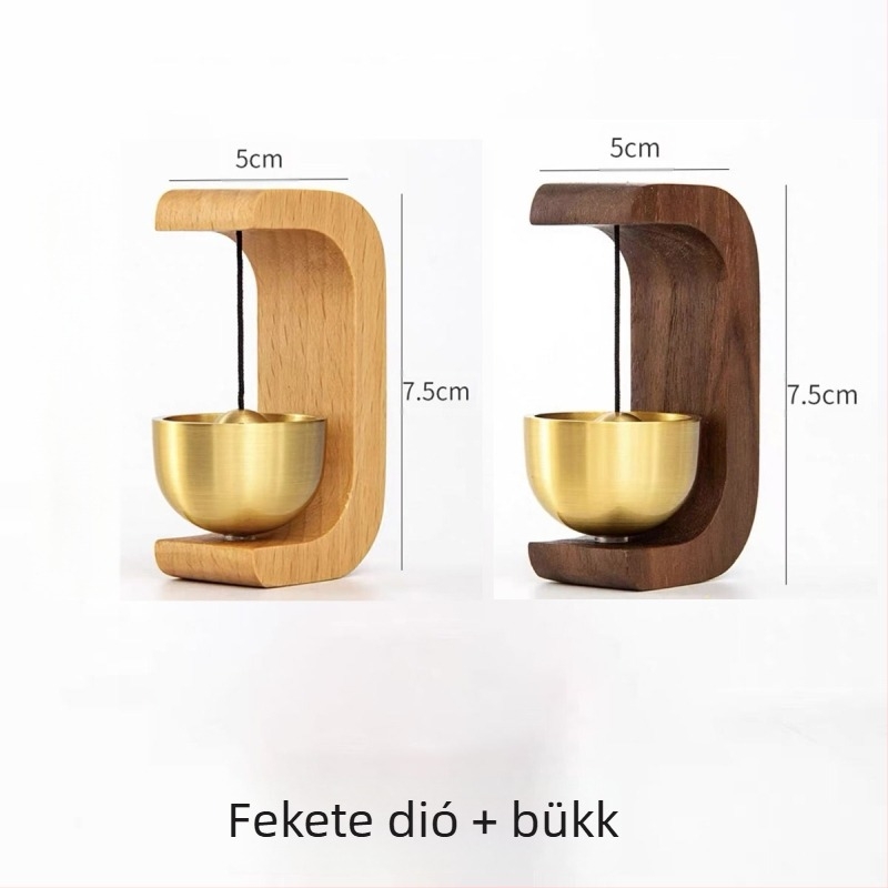 Mágneses rögzítésű ajtóharang, diófából készült haranggal és rézből készült haranggal