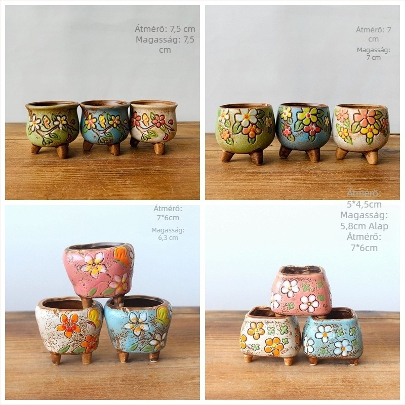Kerámia virágtartó sukulentákhoz, kézzel festett, koreai stílusú, asztali használatra