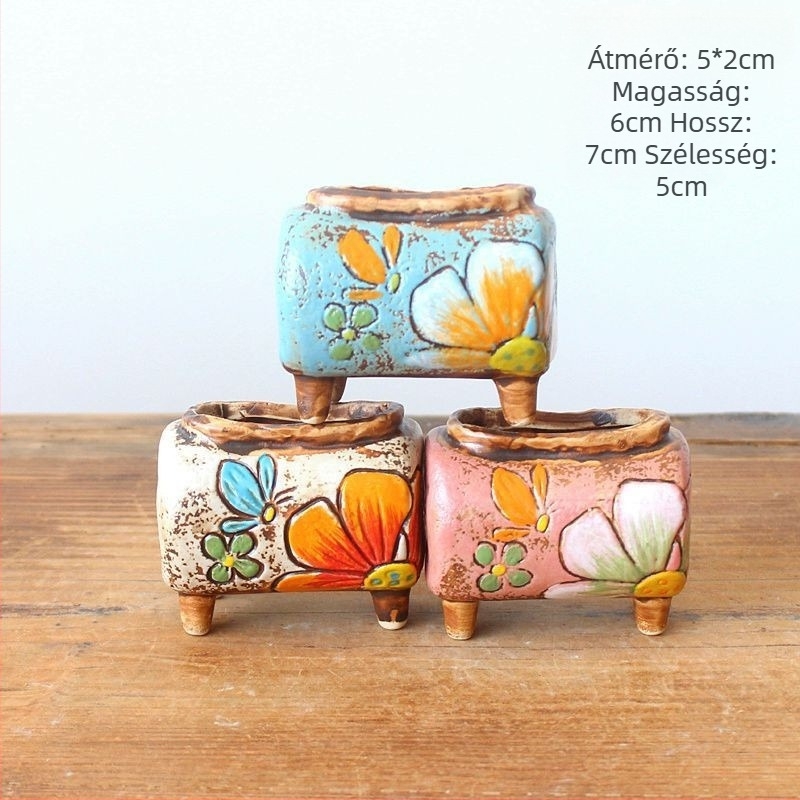 Kerámia virágtartó sukulentákhoz, kézzel festett, koreai stílusú, asztali használatra
