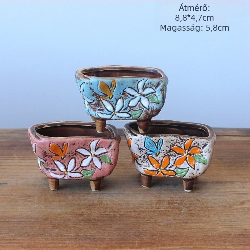 Kerámia virágtartó sukulentákhoz, kézzel festett, koreai stílusú, asztali használatra