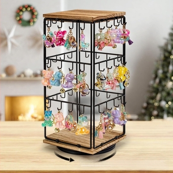 Fa- és vas ékszer kiállító állvány, 360° forgó, három szint, skandináv stílusú