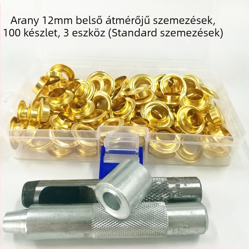 Réz színű eyelet csat készlet, 100 db, 3-darabos szerszámkészlet, kabátokhoz, farmerhoz, cipőkhöz, sátrakhoz