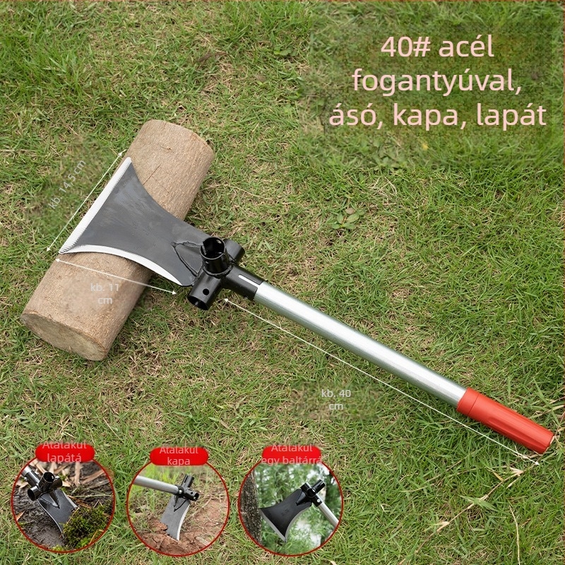 Magas mangán-acélból készült, többfunkciós ásó-kapa; kerti eszköz vágáshoz, ásáshoz és kaparáshoz; kültéri használatra; modell: Többfunkciós ásó-kapa