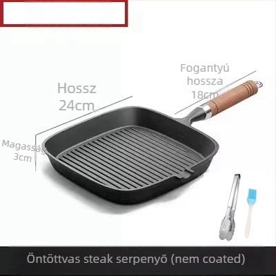 Kovácsoltvasból készült steak serpenyő – bevonat nélküli, steak sütéséhez, kompatibil gáz- és indukciós tűzhellyel, modell 24