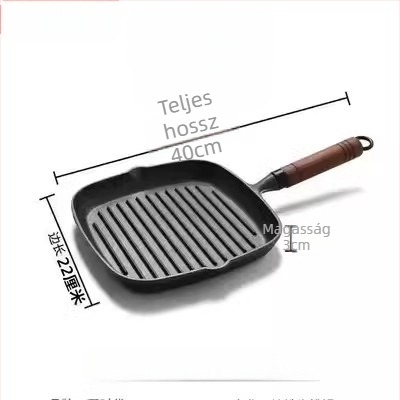 Kovácsoltvasból készült steak serpenyő – bevonat nélküli, steak sütéséhez, kompatibil gáz- és indukciós tűzhellyel, modell 24