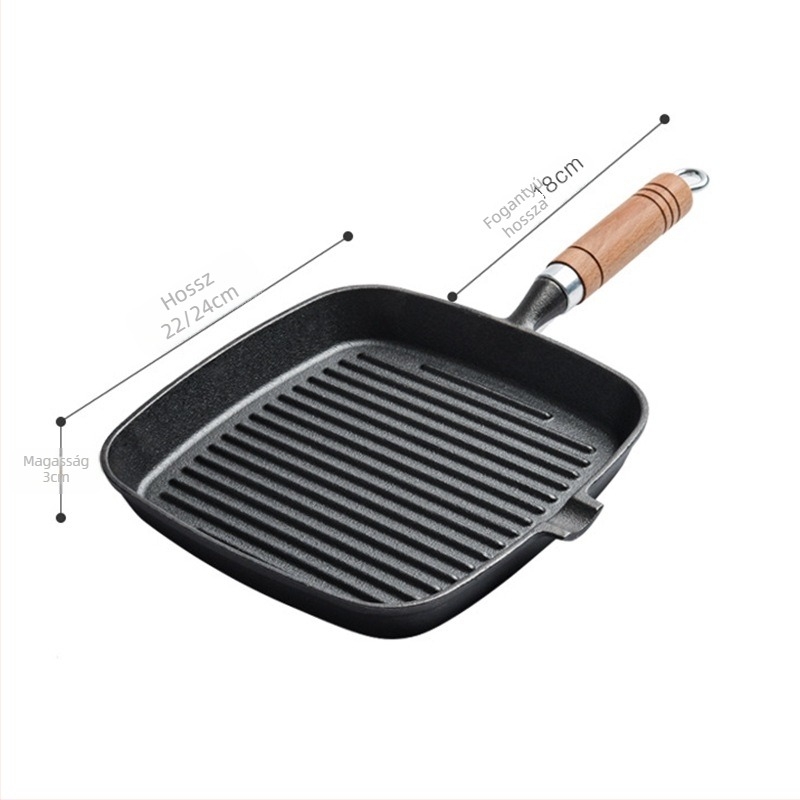 Kovácsoltvasból készült steak serpenyő – bevonat nélküli, steak sütéséhez, kompatibil gáz- és indukciós tűzhellyel, modell 24