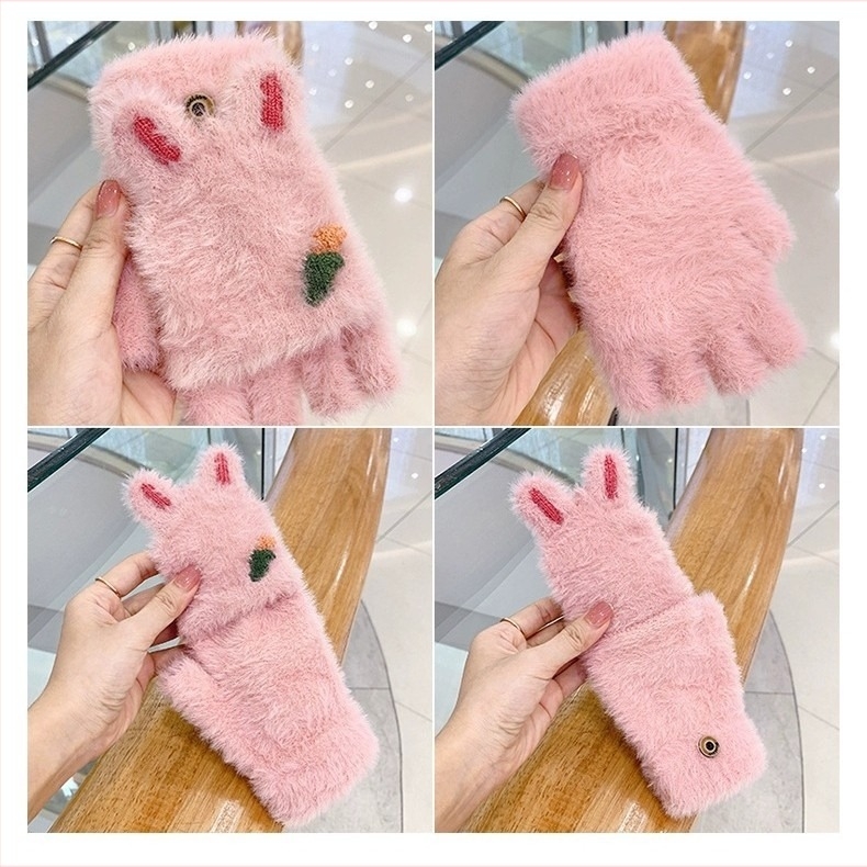 Gyerekek téli félujjas kesztyűk — meleg gyapjú szövés, rajzfilmszerű minta, jacquard kötés, 8–15 éveseknek