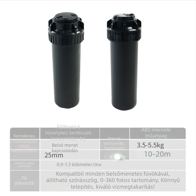 Föld alatti teleszkópos öntözőfej, 360°-os forgású öntözéshez kerthez, gyephez és tájépítéshez (műanyag)
