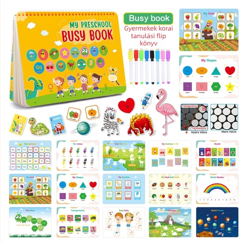 Montessori tevékenységkönyv gyerekeknek — papíralapú anyag; testreszabható rajzok szerint; 4–6 éveseknek; korai oktatás illusztrált könyve