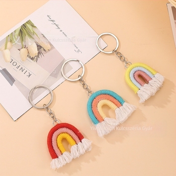 Kulcstartó - kézzel szőtt szivárvány bojttal fonott pamut fonalból (Anyag: pamut fonal; Csomagolás: egyedi csomagolás; Stílus: Modern művészet; Márka: Jin jun)