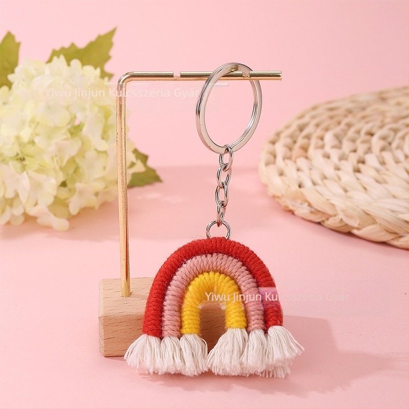 Kulcstartó - kézzel szőtt szivárvány bojttal fonott pamut fonalból (Anyag: pamut fonal; Csomagolás: egyedi csomagolás; Stílus: Modern művészet; Márka: Jin jun)