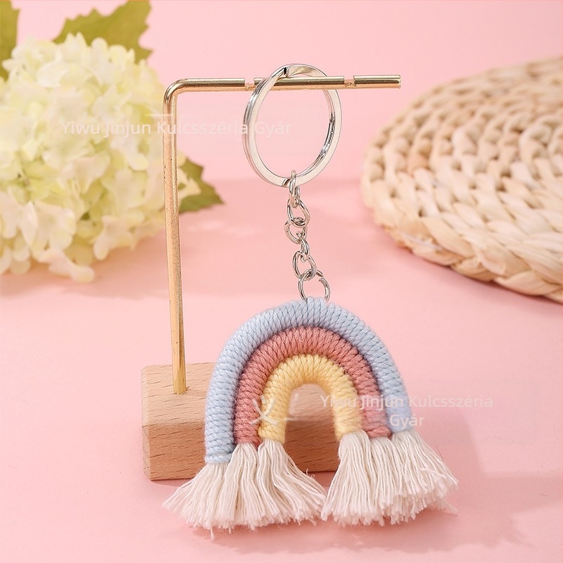 Kulcstartó - kézzel szőtt szivárvány bojttal fonott pamut fonalból (Anyag: pamut fonal; Csomagolás: egyedi csomagolás; Stílus: Modern művészet; Márka: Jin jun)
