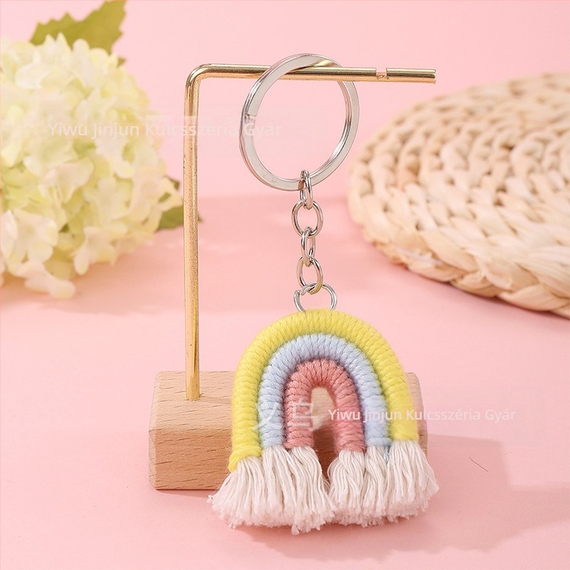 Kulcstartó - kézzel szőtt szivárvány bojttal fonott pamut fonalból (Anyag: pamut fonal; Csomagolás: egyedi csomagolás; Stílus: Modern művészet; Márka: Jin jun)