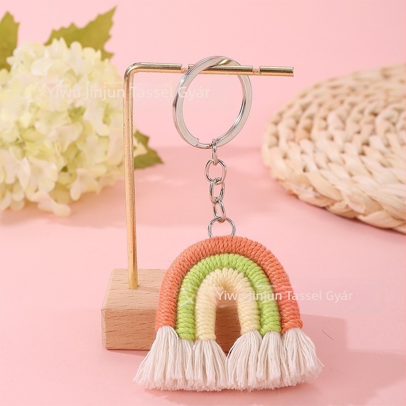 Kulcstartó - kézzel szőtt szivárvány bojttal fonott pamut fonalból (Anyag: pamut fonal; Csomagolás: egyedi csomagolás; Stílus: Modern művészet; Márka: Jin jun)