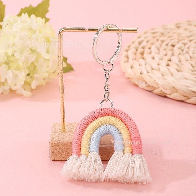 Kulcstartó - kézzel szőtt szivárvány bojttal fonott pamut fonalból (Anyag: pamut fonal; Csomagolás: egyedi csomagolás; Stílus: Modern művészet; Márka: Jin jun)