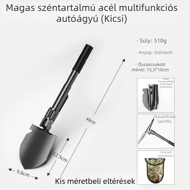 Összecsukható manganacél katonai ásó kültéri használatra, horgászathoz és önvédelmi célokra, autóra szerelve