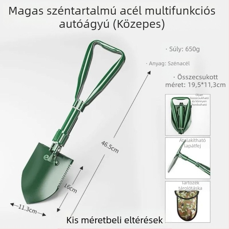 Összecsukható manganacél katonai ásó kültéri használatra, horgászathoz és önvédelmi célokra, autóra szerelve