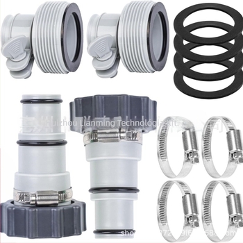 Medence tömlőadapter készlet szorítóval és alátétgyűrűvel Intex menetes csatlakozáshoz, modell 0000525, műanyag