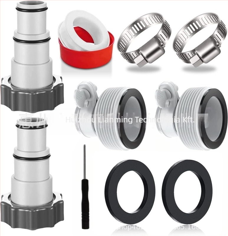 Medence tömlőadapter készlet szorítóval és alátétgyűrűvel Intex menetes csatlakozáshoz, modell 0000525, műanyag