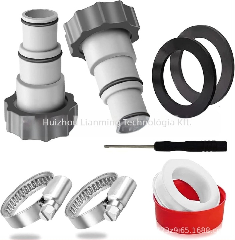 Medence tömlőadapter készlet szorítóval és alátétgyűrűvel Intex menetes csatlakozáshoz, modell 0000525, műanyag