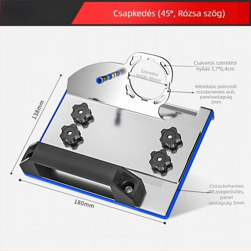 Szögcsiszolóhoz készült éltaszító adapter, modell 100, 45°-os csempevágó, rögzített vágó tartó