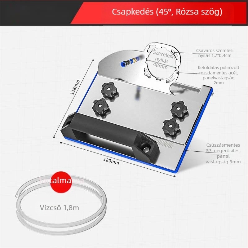 Szögcsiszolóhoz készült éltaszító adapter, modell 100, 45°-os csempevágó, rögzített vágó tartó
