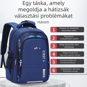 Long An Fu LAF0000001 poliészter iskolai hátizsák általános iskolába — lélegző, vízálló és kopásálló, ívelt vállpántokkal