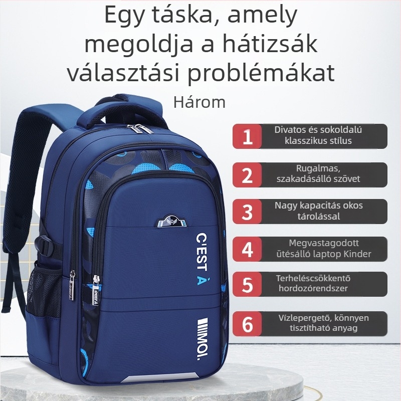 Long An Fu LAF0000001 poliészter iskolai hátizsák általános iskolába — lélegző, vízálló és kopásálló, ívelt vállpántokkal