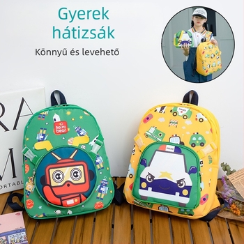 Levehető gyerek hátizsák autó mintával, uniszex, nylon anyag, bővíthető kialakítás, görbe vállpántok