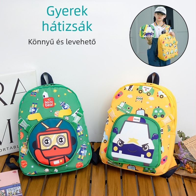 Levehető gyerek hátizsák autó mintával, uniszex, nylon anyag, bővíthető kialakítás, görbe vállpántok