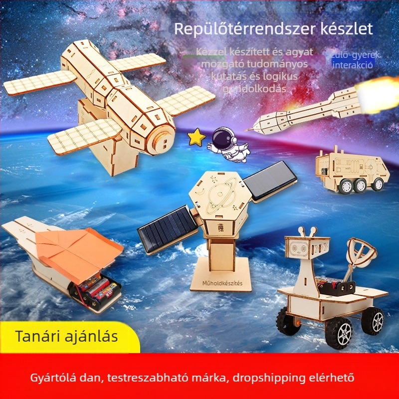 Űrrepülés modellkészlet — fából készült, elektromos, DIY-barát, többfunkciós fizika oktatási játék általános iskolásoknak (7-14 évesek)