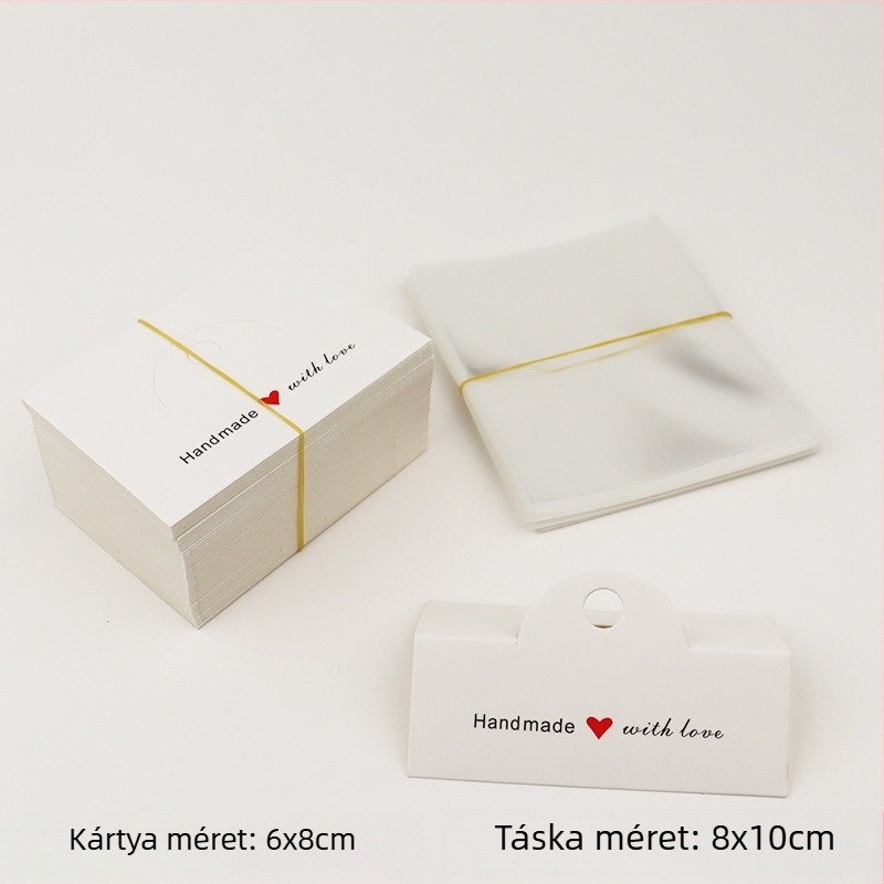 Ékszer csomagoló kártya készlet – DIY csomagoló kártyák, 100 kártya + 100 sík zseb, papírkarton, átlátszó csomagolás