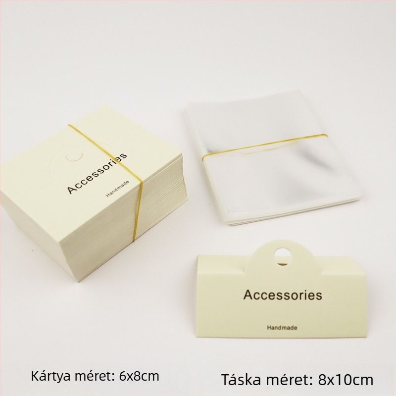 Ékszer csomagoló kártya készlet – DIY csomagoló kártyák, 100 kártya + 100 sík zseb, papírkarton, átlátszó csomagolás