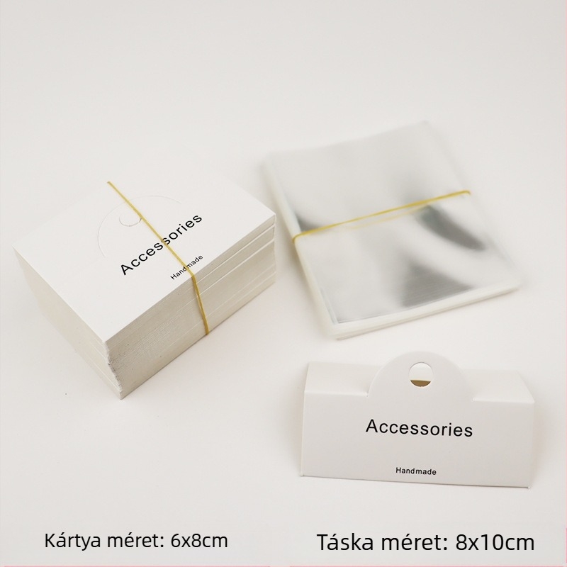 Ékszer csomagoló kártya készlet – DIY csomagoló kártyák, 100 kártya + 100 sík zseb, papírkarton, átlátszó csomagolás