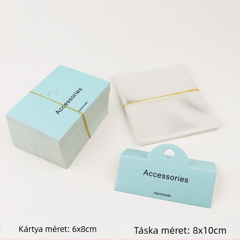 Ékszer csomagoló kártya készlet – DIY csomagoló kártyák, 100 kártya + 100 sík zseb, papírkarton, átlátszó csomagolás