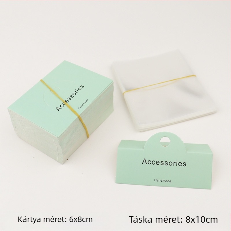 Ékszer csomagoló kártya készlet – DIY csomagoló kártyák, 100 kártya + 100 sík zseb, papírkarton, átlátszó csomagolás