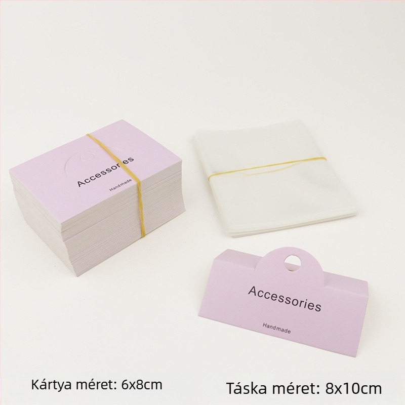 Ékszer csomagoló kártya készlet – DIY csomagoló kártyák, 100 kártya + 100 sík zseb, papírkarton, átlátszó csomagolás