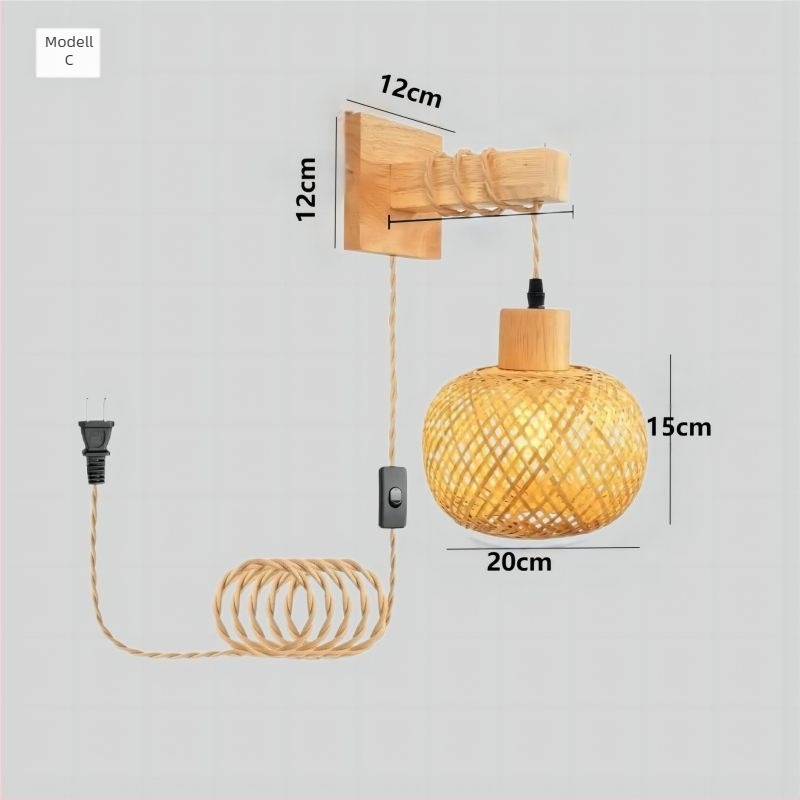 Fali lámpa bambusz fonott árnyékolóval, fából készült művészeti alkotás, teaház hangulat, japán stílusú retro, hálószobai kreatív lámpa, 220V, 3C tanúsítvány 2023010105591769